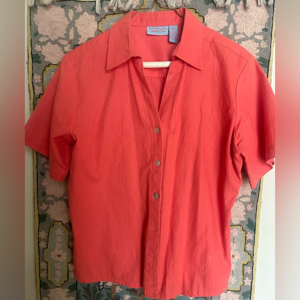 Women’s blouse, coral, linen-cotton, small